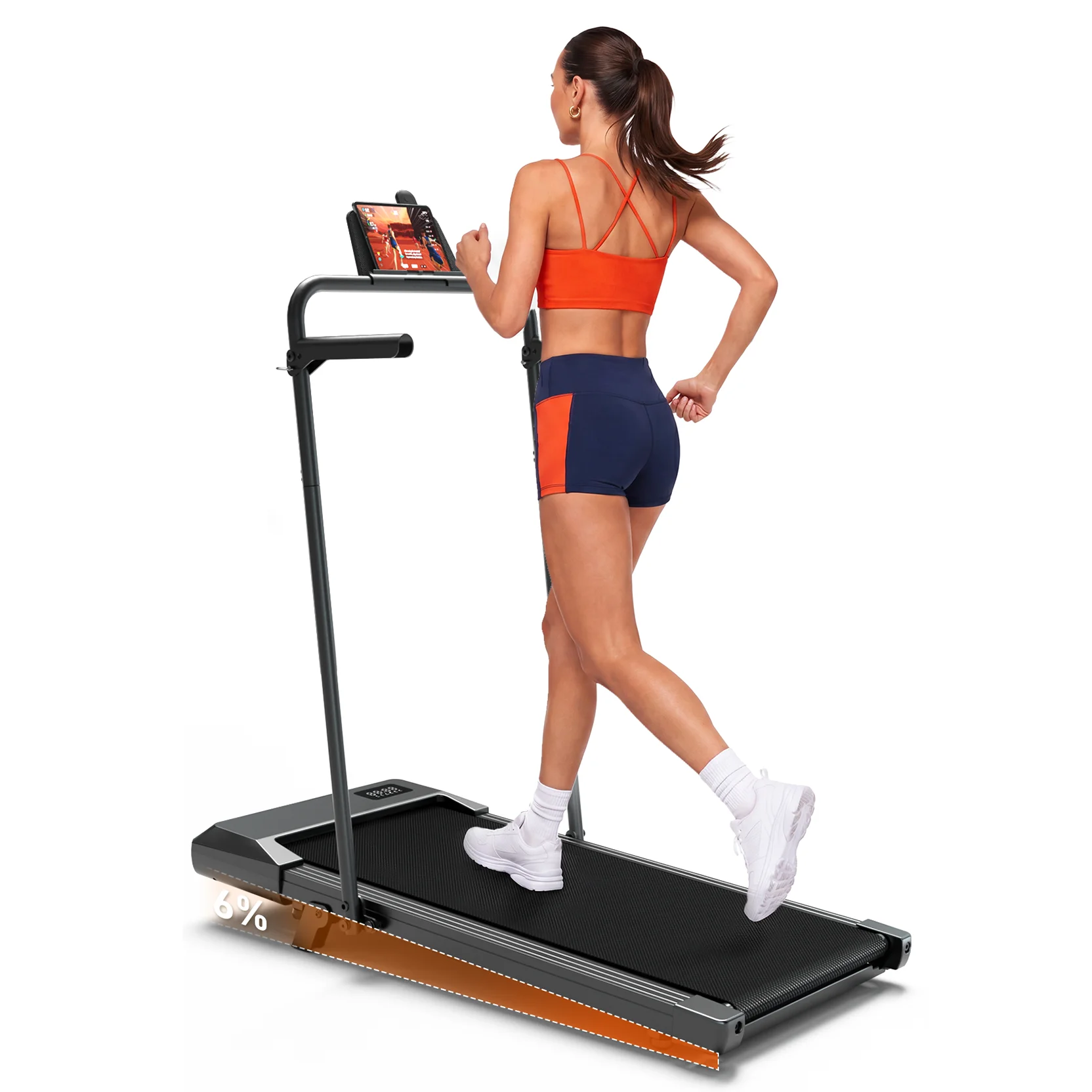 MJWW Klappbares Laufband mit 6 % Steigung, 3,8 mph/6 km/h, Walking Pad für Heimtrainer, LCD-Bildschirm, APP-Überwachung, 3,0-PS-Motor, Trainingsgerät