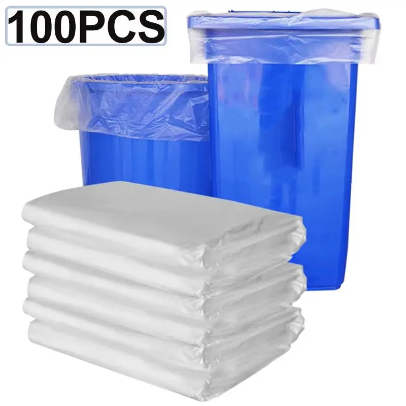100PCS Large Garbage Bags White Transparent Thickened For Outdoor Restaurant Kitchen Use Disposable Trash Bags For Waste Managem