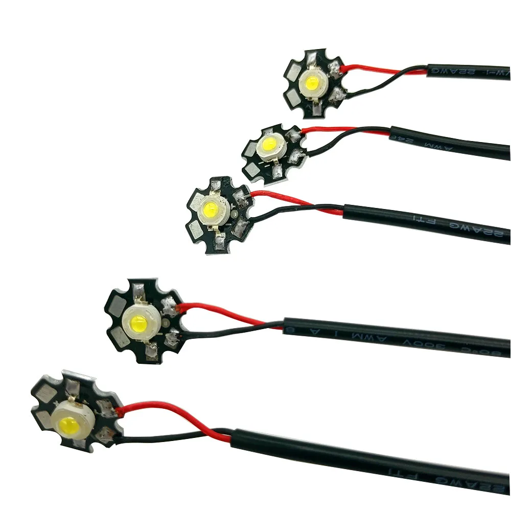 LEDホワイトニュートラルランプ,60度レンズ,溶接ケーブル,1w 3w,20mm, 20mm