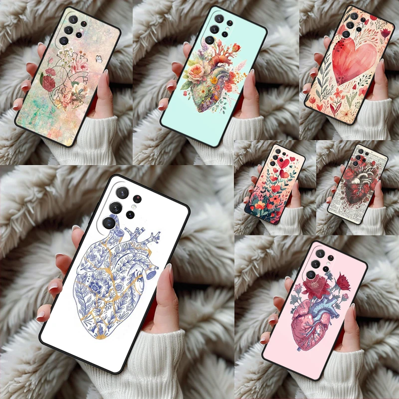 Flower Heart Phone Case For Samsung Galaxy S24 S25 S26 Ultra S22 S23 Plus S21 S20 FE Note10 TPU Cover