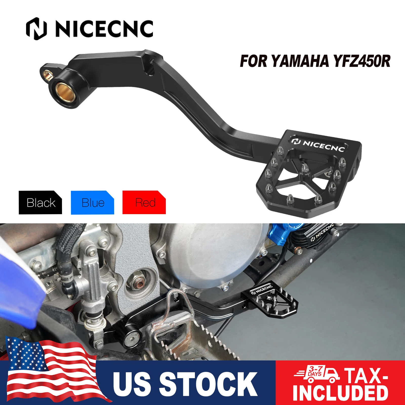 

NICECNC Rear Brake Pedal Lever For Yamaha YFZ450 2017 YFZ450R 2009-2022 YFZ450X YFZ450RSE Special Edition Aluminum CNC Machined