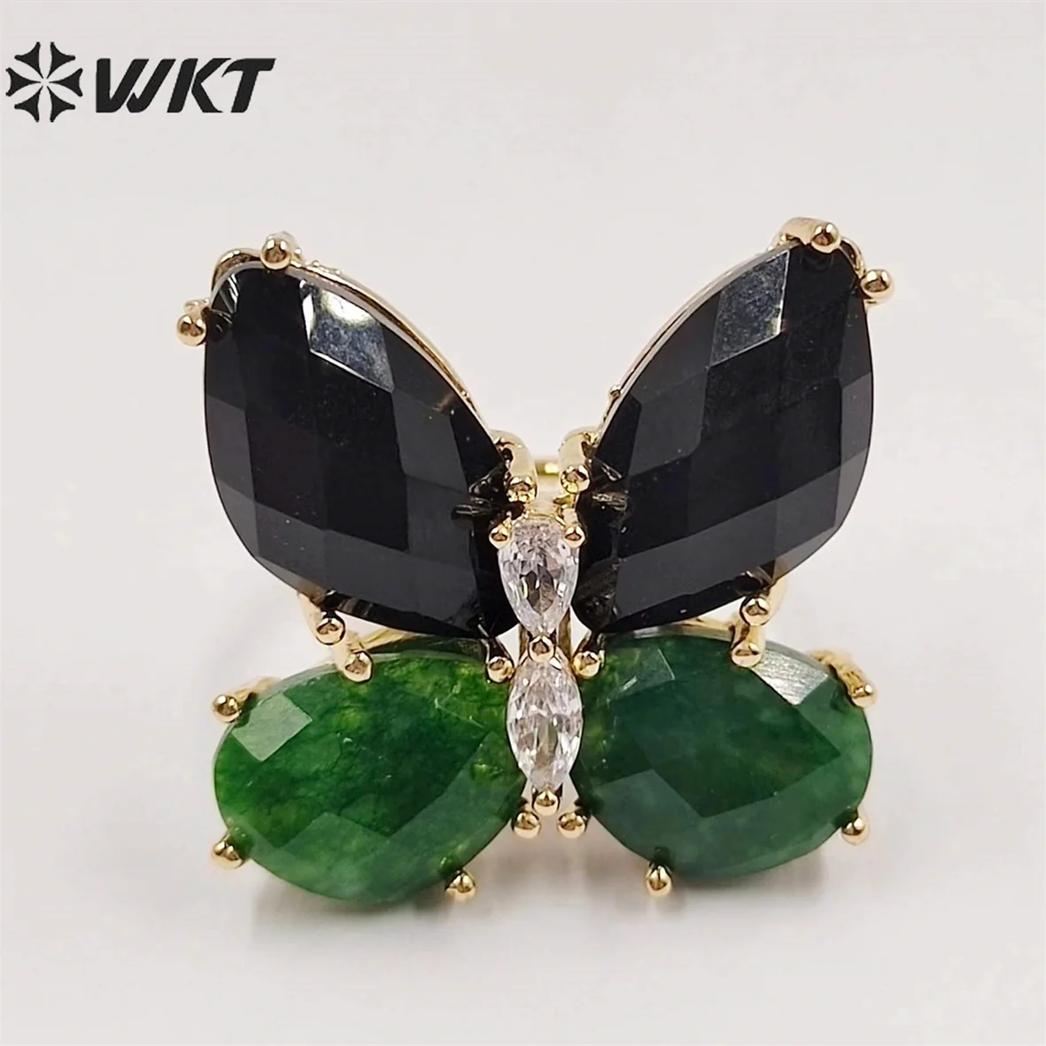 

WT-R464 WKT 2024 Latest Style Vintage Butterfly Design Natural Stone Ring Setting Precious Gemstone Women Ring In 5 pcs