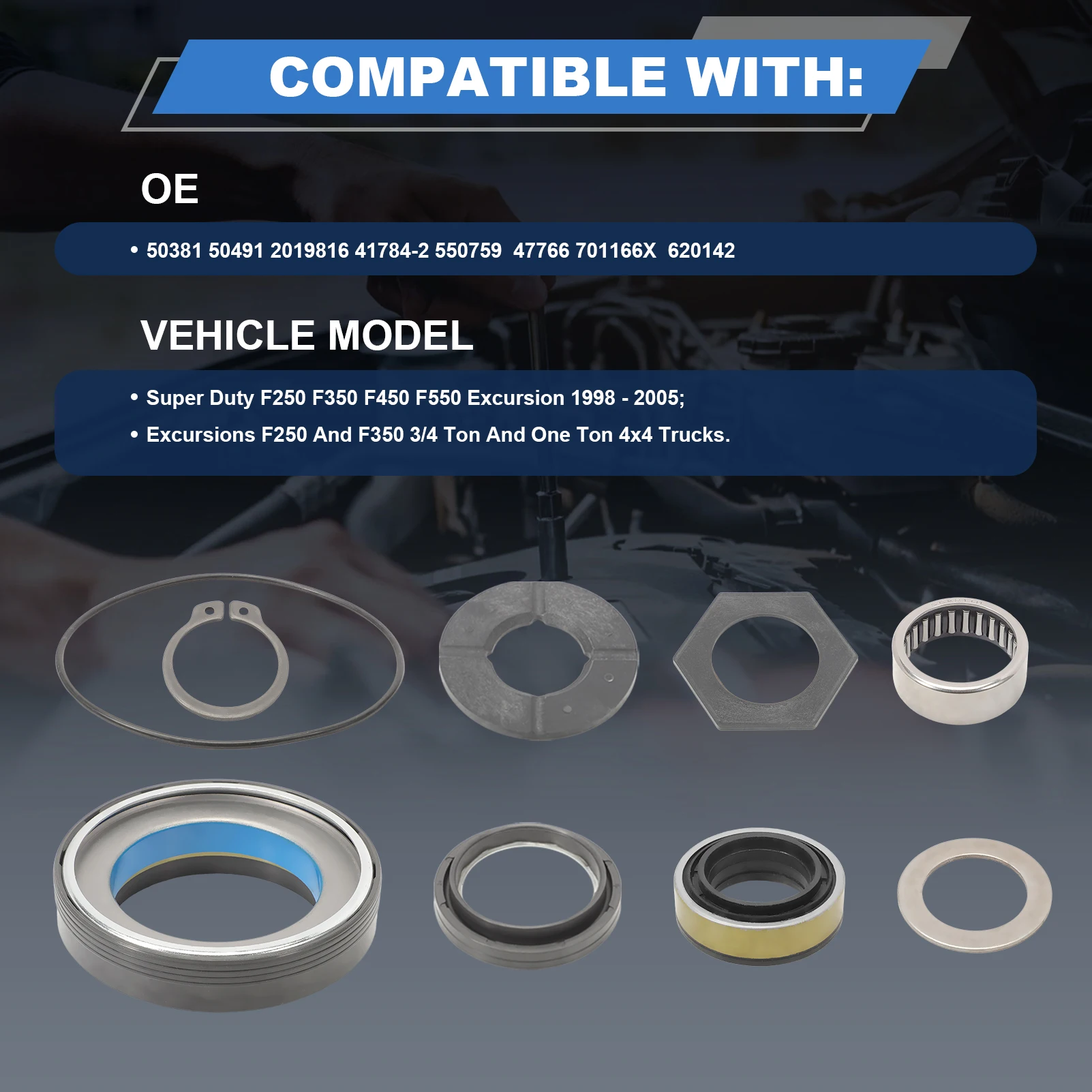 50381 701166X Dust Seal set Inner Tube Seal Needle Bearing 2019816 for Ford 1998-2004 Super Duty Excursion F250 F350 F450 F550