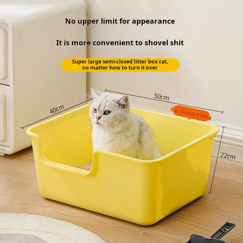 

Cat Litter Box Bedpan Big Mac Oversized Cat Tray Bedpan Large Capacity Semi-closed Plastic Anti-Splash Cats Toilet Pet Supplies