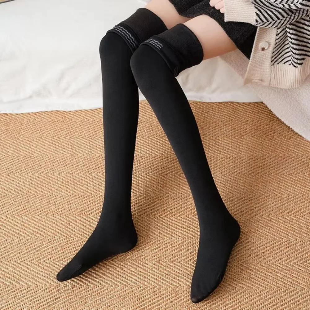 Fashion Velvet Knee-high Socks with Silicone Pad Keep Warm Long Tight Socks Thick Anti Slip Over Knee Sock Fall Winter