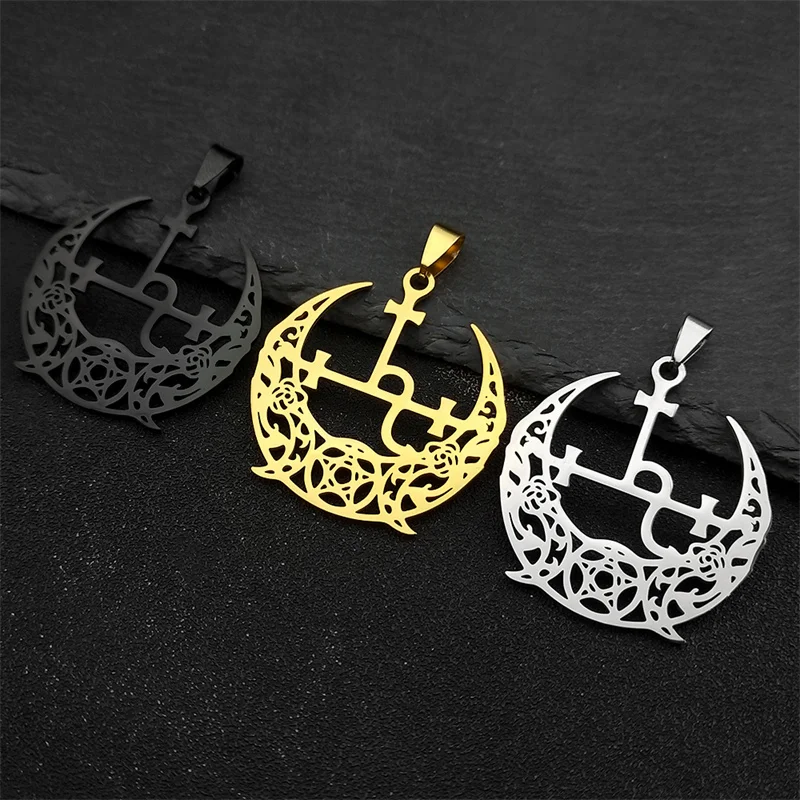 

3Pcs Triple Moon Goddess Symbol Pendant For Women Men Stainless Steel Gold Color Witch Pentagram Pendants Handmade Diy Jewelry