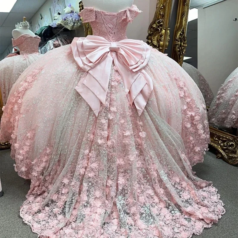 Vestidos Quinceanera com renda, vestido de baile rosa, graduação popular, moda primavera e verão, festa de aniversário