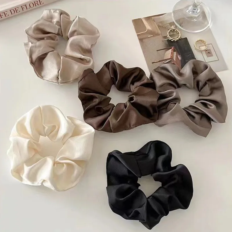 1PCS Vintage Satin Silk Hair Scrunchies Elastic Hair Bands Solid Color Women Girls Headwear Ponytail Ties Rope Hair Accessories