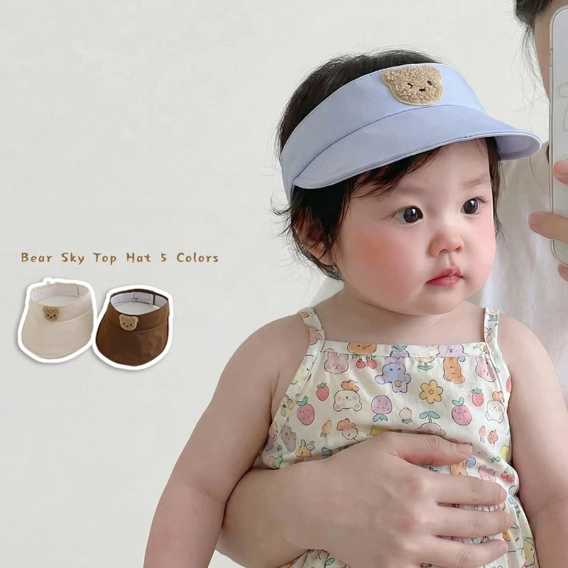 

Милая детская летняя кепка-козырек с мультяшным медведем, дышащая, с отверстиями, для малышей, мальчиков и девочек