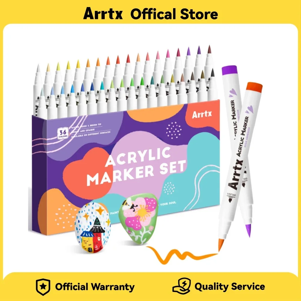 

Arrtx 36/48/60/90 Colors Acrylic Marker Extra Brush Tip Paint Fabric Markers Paint Pen Art Markers Waterproof for Rock Painting