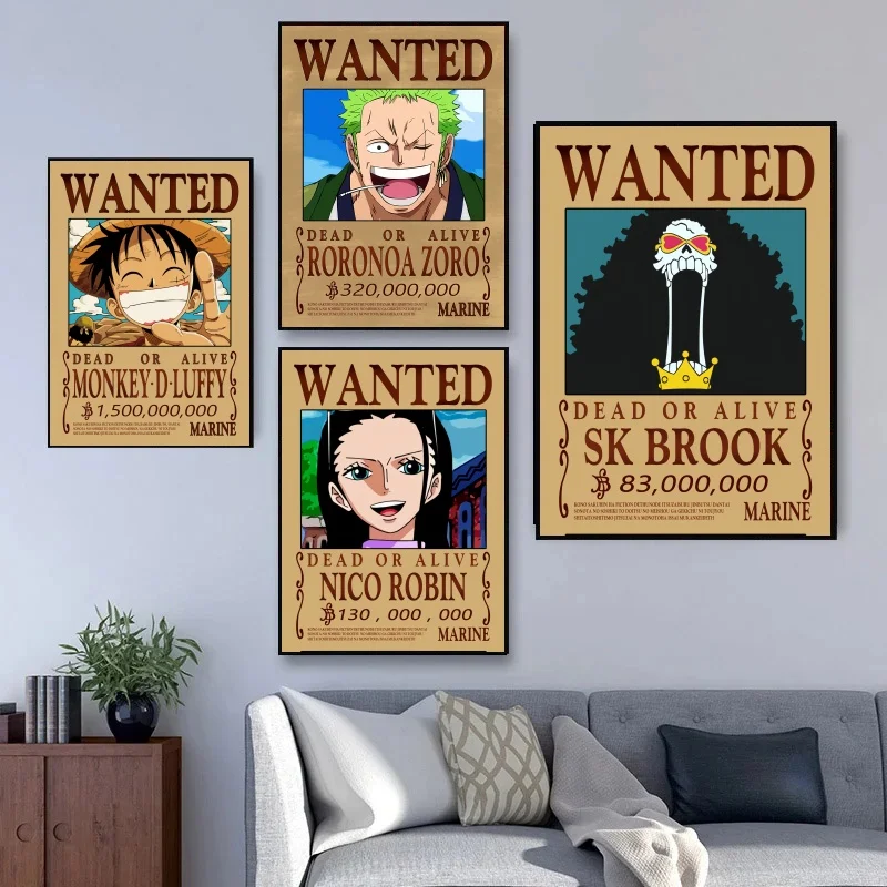 

One Piece Self-adhesive Poster Bounty Order Luffy Wallpapr Ace Figures Nami Home Decoration Painting Anime Zoro Wall Art Sanji