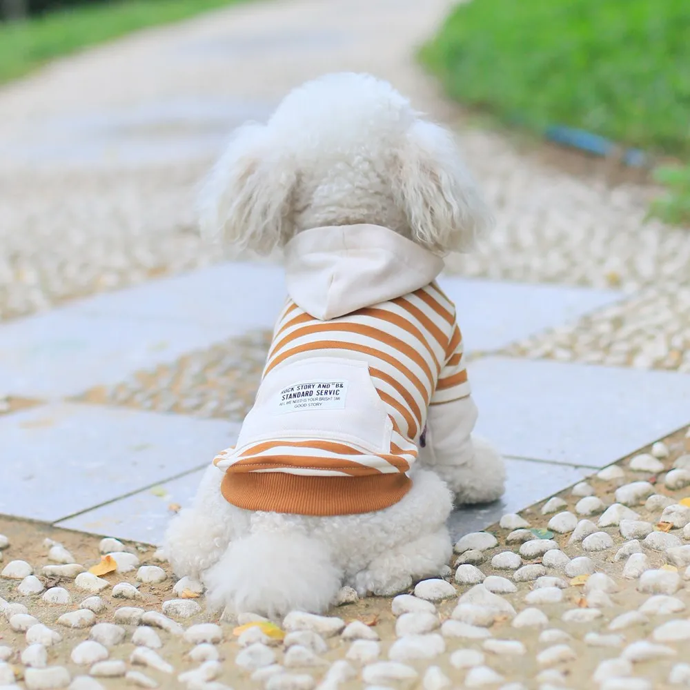 Spring Summer Pet ClothingStripe Hoodyfor Pet and Owner New Hooded and Looped Teddy Bear Puppy Dog Bipods for Pet Parent-child