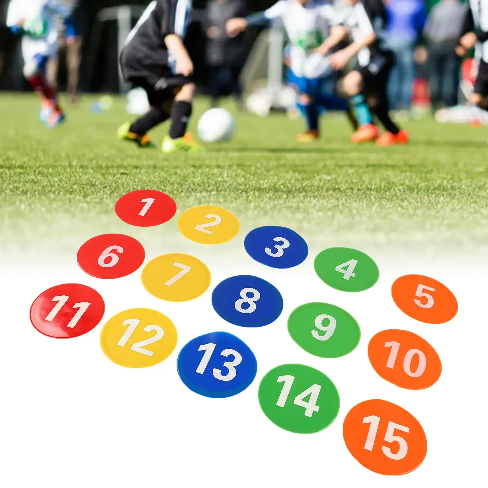 Colorful 1-15 Spot Markers - 9.1in Bright Training Markers for sports , Cognitive Skill Development & Optimal Visibility