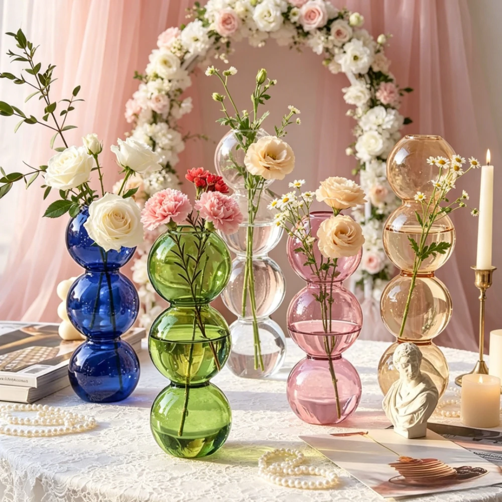 1/3Pcs Glass Vase Transparent Hydroponic Ball Bubble Hydroponic Flower Pot Tabletop Glass Bottle Modern Home Decor Dining Room
