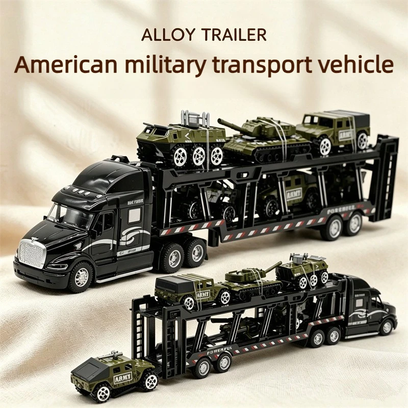 

1:48 35CM Alloy American Military Vehicle Transporter with 6 Car Sets Model Toys Diecast Alloy Car Model Collectible Gifts
