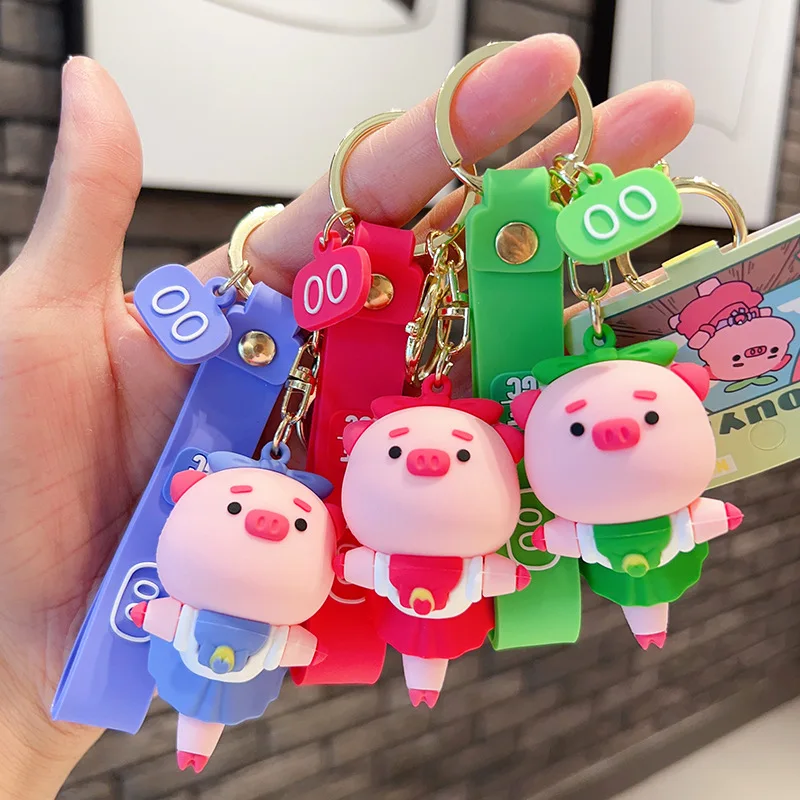 Cartoon Cute Girls Pink Piggy Doll Keychain Cute Car Key Pendant Student Backpack Decoration Charm Festival Birthday Small Gift