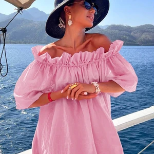 CLACIVE-LEGAL WILLE LIEBT ROSCHE Baumwolle, Bar, kurze Ärmel, Kleider mit Knöchellänge, eleganter, plissierter, lässiger, weiblicher Mode 8 Hauptverkäufe rosa Kleid - №3