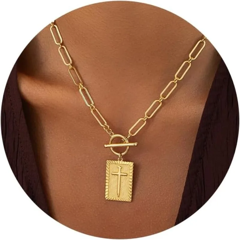Cross Necklace for Women, 14K Gold Plated Non-Tarnish Jewelry, Fashion Necklaces Gifts for Women, Communion Jewelry Gifts