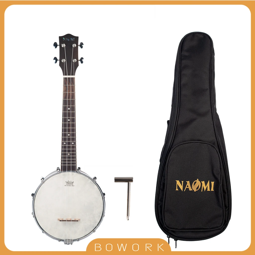 NAOMI Concet Banjo Ukulele Real REMO Skin Banjolele Banjouke Concert-Scale Banjo Uke Tuner Adjust Wrench With Gig Bag NUKB-00