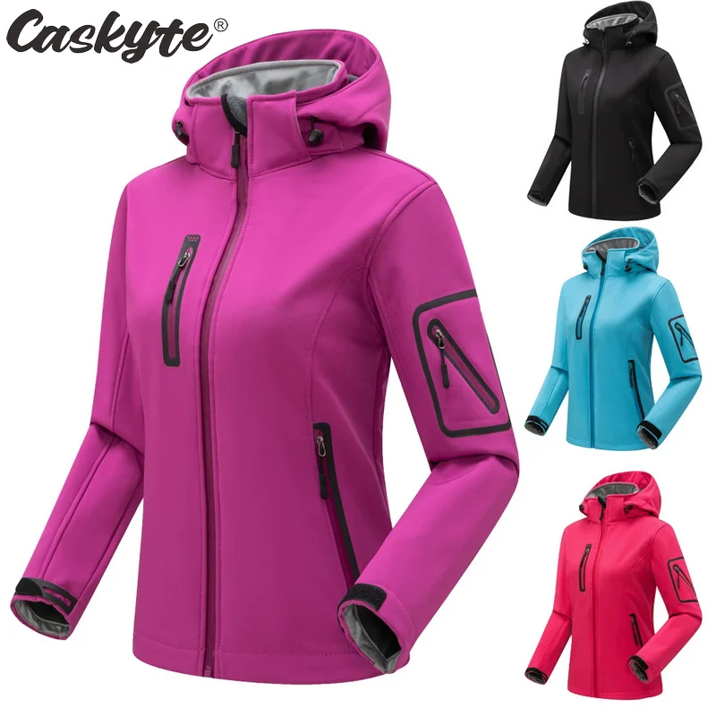 

Women's Cycling Softshell Jacket Hiking Running Camping Windproof Thermal Fleece with Hood Travel Outdoor Sports Trekking Coat