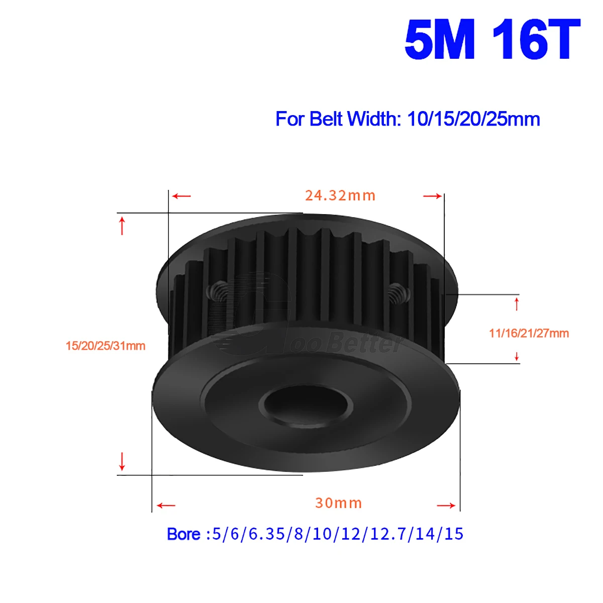 HTD5M 16 Teeth Synchronous Pulley 45 Steel Slot Width 11/16/21/27mm Industrial Transmission Pulley AF 5M-16T Timing Belt Pulley