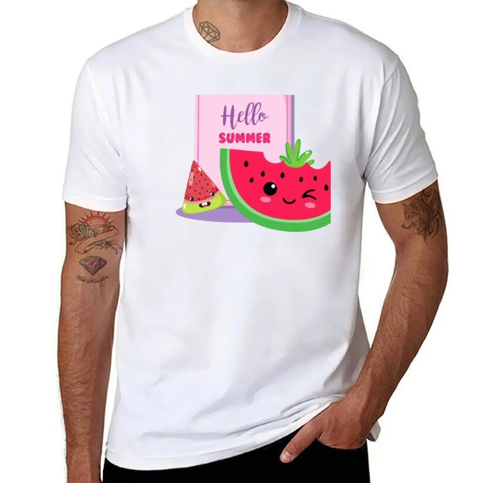 

Hello Summer Watermelon T-Shirt t shirts designer cotton t shirt man T-Shirt