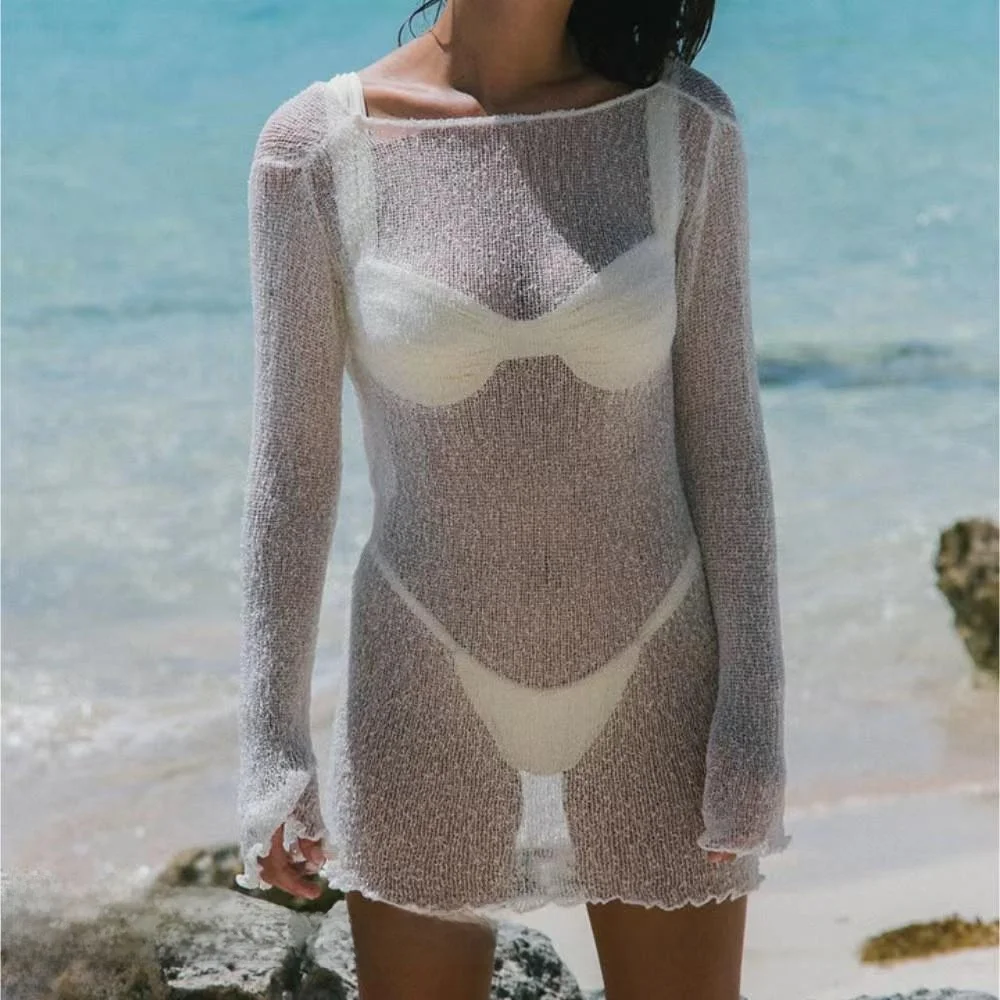 

Сексуальная вязаная полупрозрачная пляжная юбка-миди с завышенной талией, короткая, длинная, цветная, повседневная, летняя, модная женская юбка