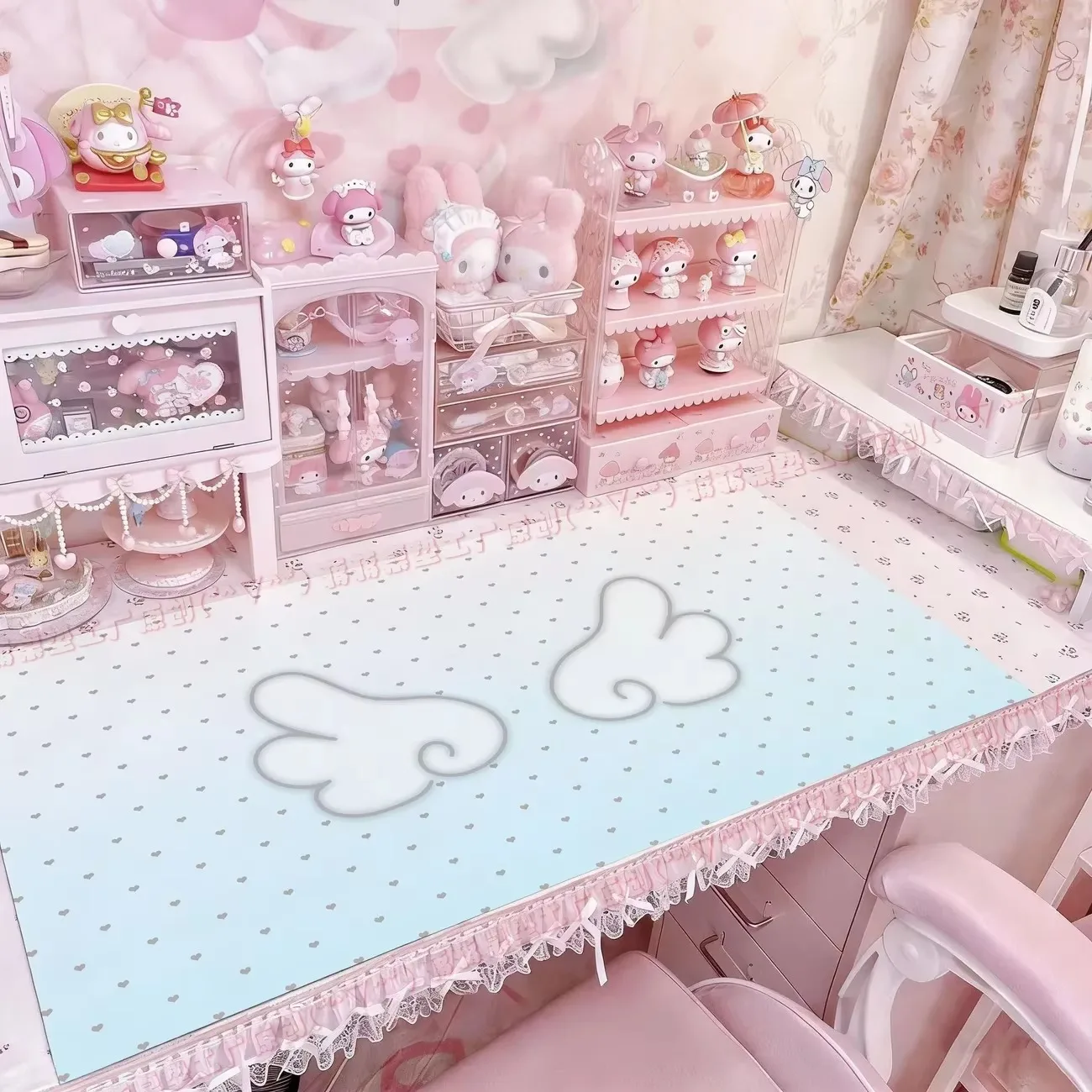 NEW Leather Desk Pad Protector Love Heart Gradient Angle Wings Mouse Pad Office Desk Mat Waterproof Non-Slip PU Desk Blotter Pad