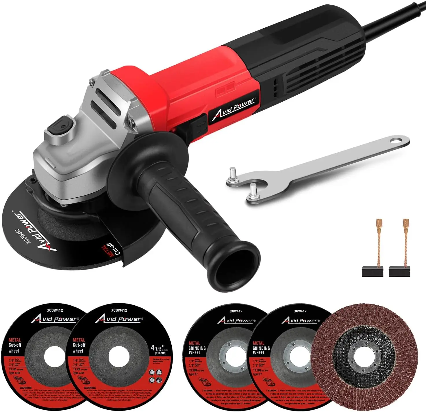 

7.5-Amp 4-1/2 Inch Electric Angle Grinder with Wheels and Handle for Cutting, Grinding, Polishing