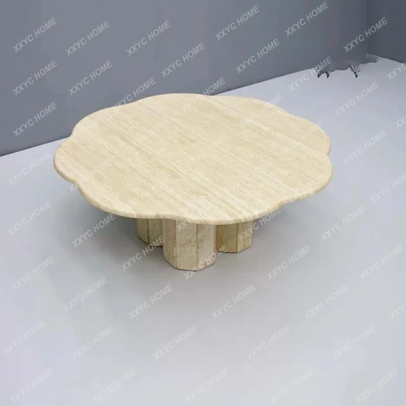 XX Simple Personality Creative Natural Marble Travertine Coffee Table Italian Light Luxury Personalized Coffee Table