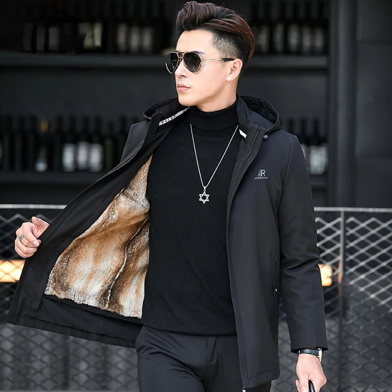 

2024 Fashion Hooded Men's Fur Coat Warm Thick 100% Genuine Mink Liner Jackets Winter Parkas for Men Jaqueta Masculina Gmm554