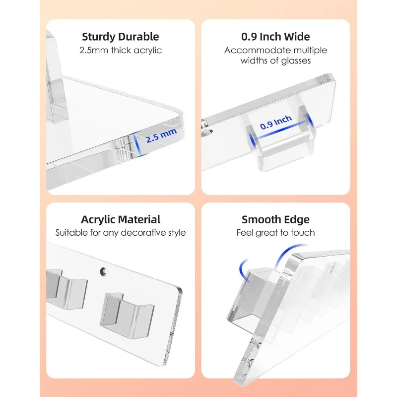Sunglasses Organizer 2 Pack, Wall-Mounted Eyeglasses Holder, Clear Acrylic Display Rack with 14 Slots