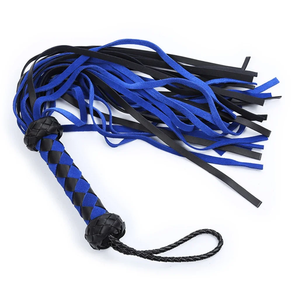 55cm Genuine Leather Suede Flogger Horse Training Crop Whip Suede Leather Covered Handle with Wrist Strap