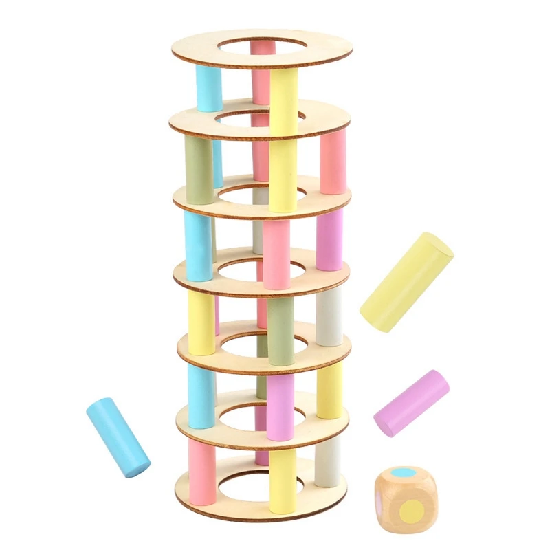 44Pcs Wooden Leaning Tower Building Blocks Set Stacking Balance Game Toppling Timber Stacking Educational Toy