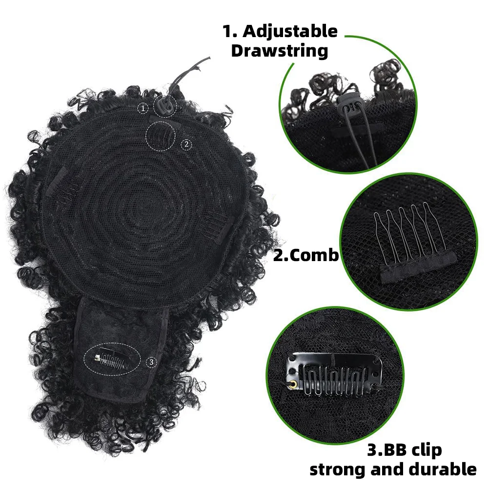 Afro Puff Proximity Wstring Synthetic Ponytail with Curly Hair Pieces, réinitialisation in Bangs, Short Ponytail Extensions, Drawstring Ponytail