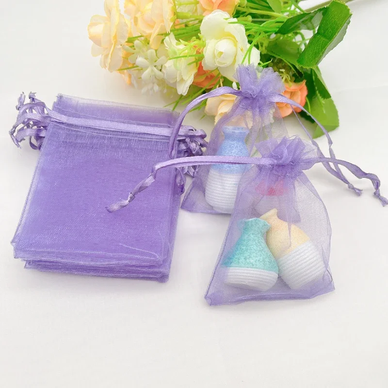 Light Purple Violet Gift Bag, Organza Gift Bags, Wedding Packaging Jewelry Drawstring Storage Bags, Mesh Pouch, 100Pcs