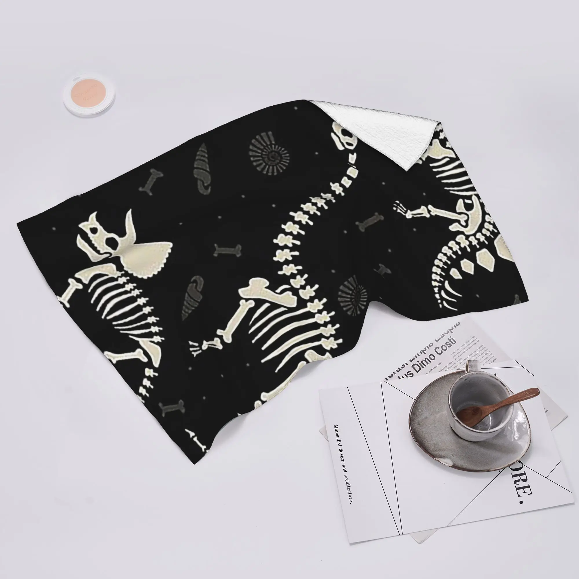 Custom Dinosaur Fossils in Black Soft Face Towel Quick Dry Pool Bath Cotton Towels Absorbent Quick
