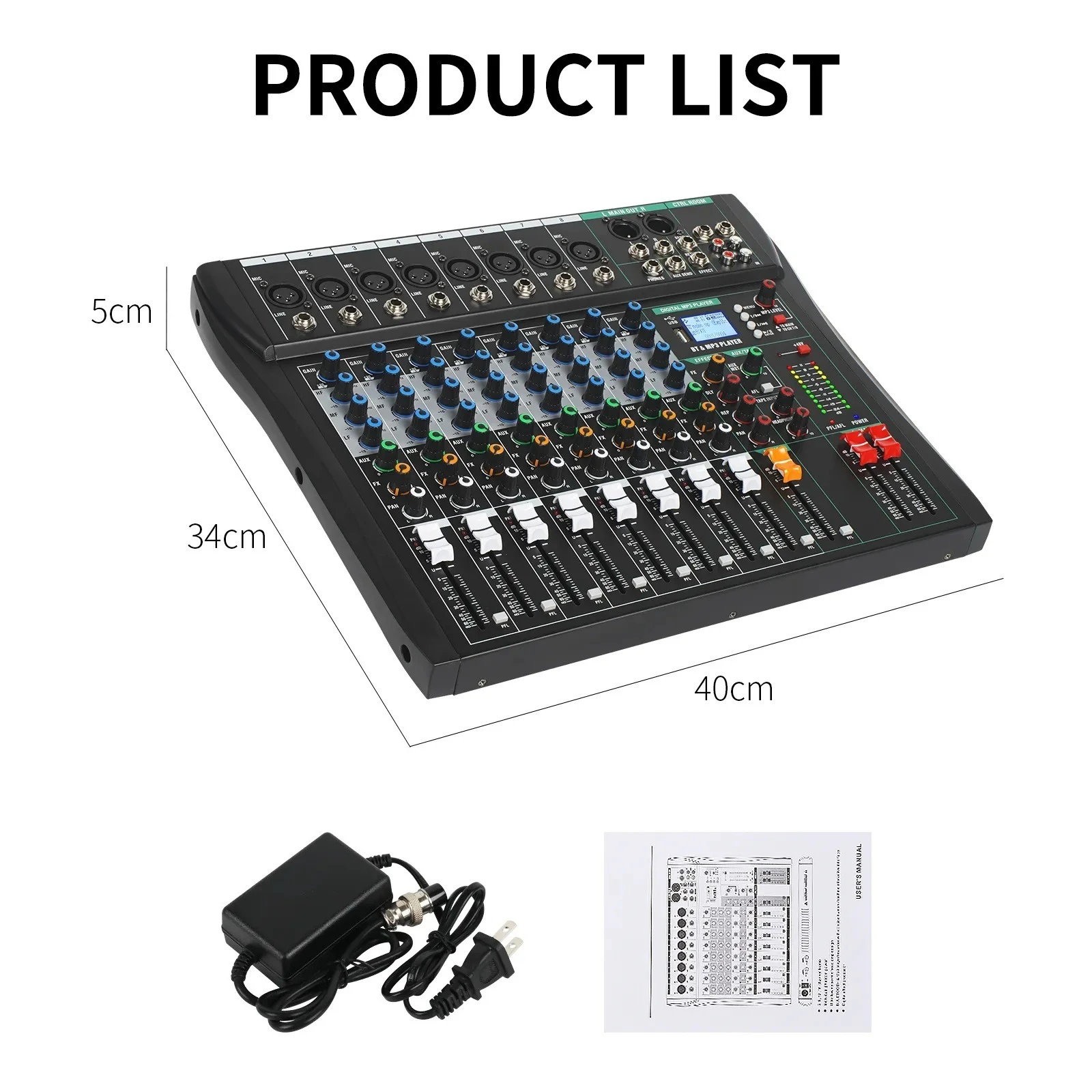 

Professional 8-way mixer with reverb, Bluetooth playback, multi-mixer balanced effect