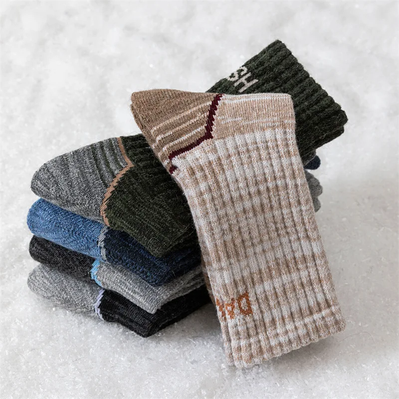 

5 pairs of autumn winter thick warm comfortable wool socks for men mid tube sports sweat absorbing simple casual mid tube socks