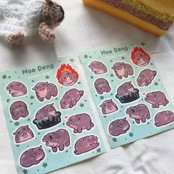 Retro Waterproof Hippo Stickers Decal Cartoon Stationery Sticker Animal Self-adhesive Moo Deng Hippopotamus Stickers Toys