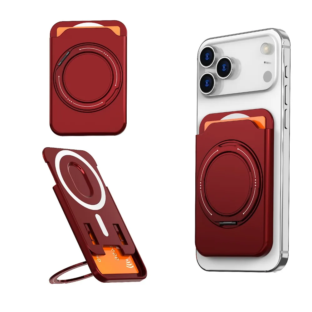 Magnetische kaarthouder portemonnee met 360 draaibare ringstandaard voor iPhone 17 Pro Max 16 15 Samsung S25 S26 Ultra Magsafe Case