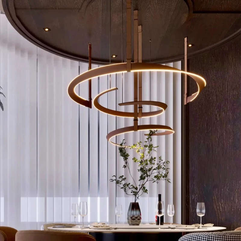 2026 Modern high-end leather Spiral LED chandelier indoor lighting Ceiling lamp hanging light lustre for living room Decoration