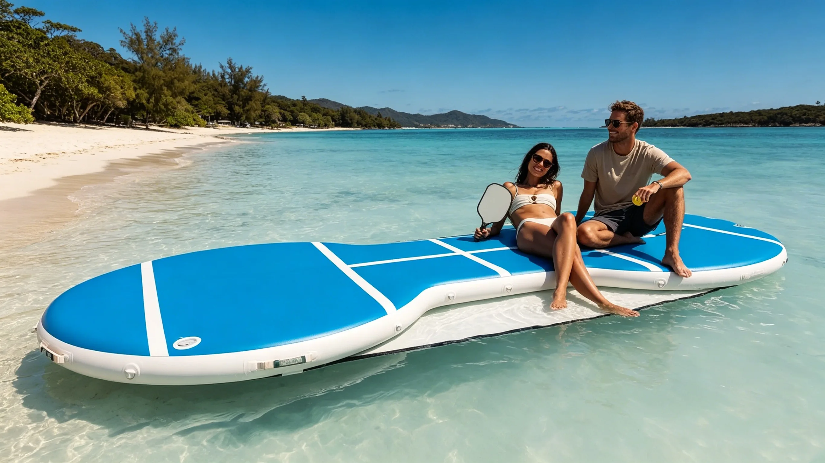 Inflatable Float, Luxury Platform Dock, Swim Island, Floating Pickleball Field, Large Water Sports Toy, Pool Party Accessory