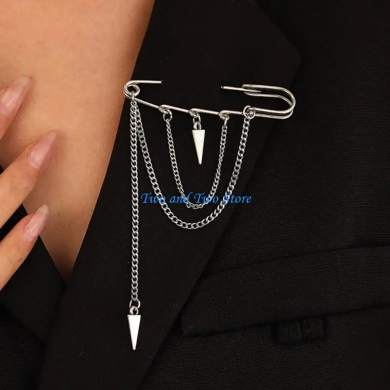 HX6F Stylish Chain Brooch Pin Fashionable Sweater Shawl Clips Durable Clothing Accessory Alloy Material Gift for Women Girls
