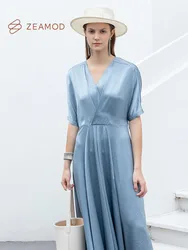 ZEAMOD Classic Freesia Silk Shirt Dress 22 Momme Charmeuse Silk Dress for Elegant Ladies