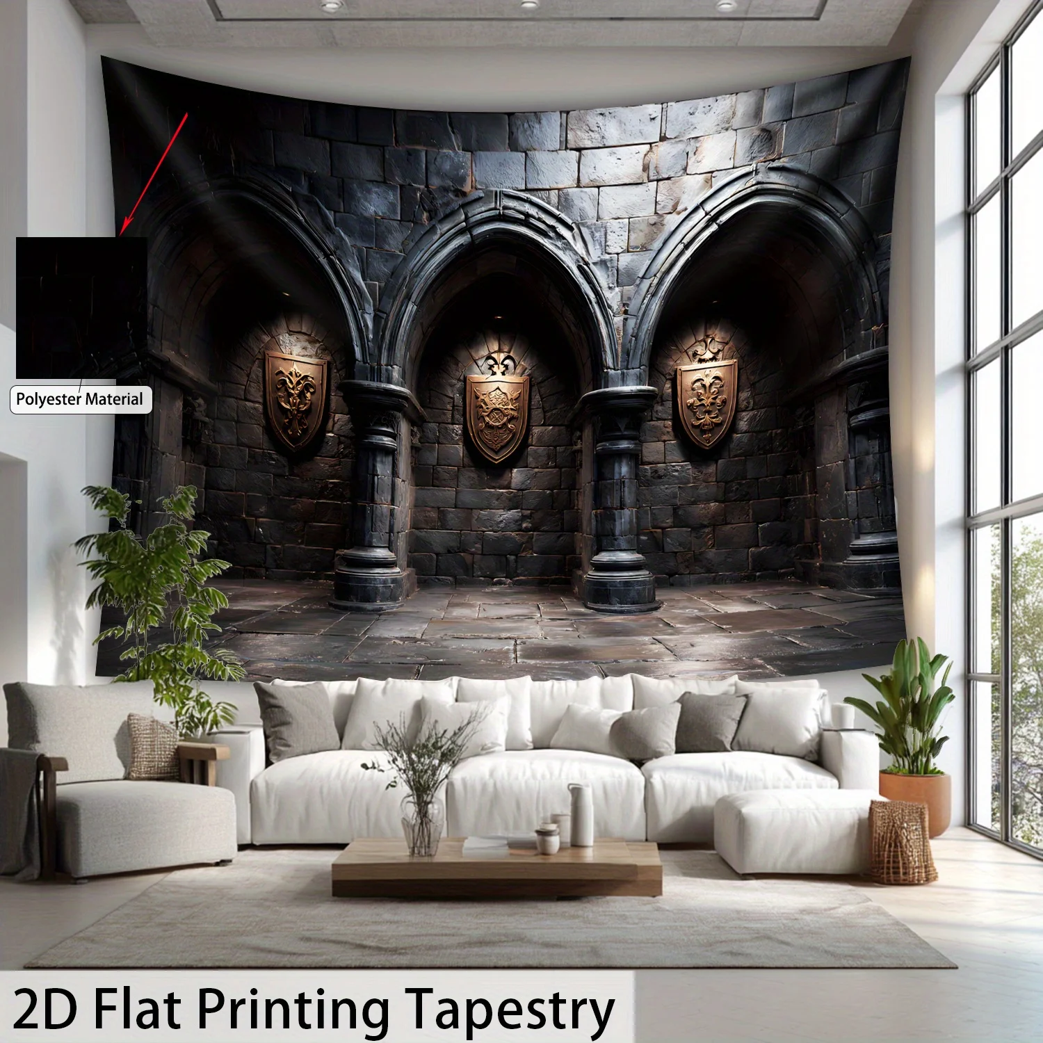 Ultimate Gothic Tapestry Wall Hanging Print Medieval Castle Archway Design Dramatic Mural Luxury Man Cave Living Room Decor Art