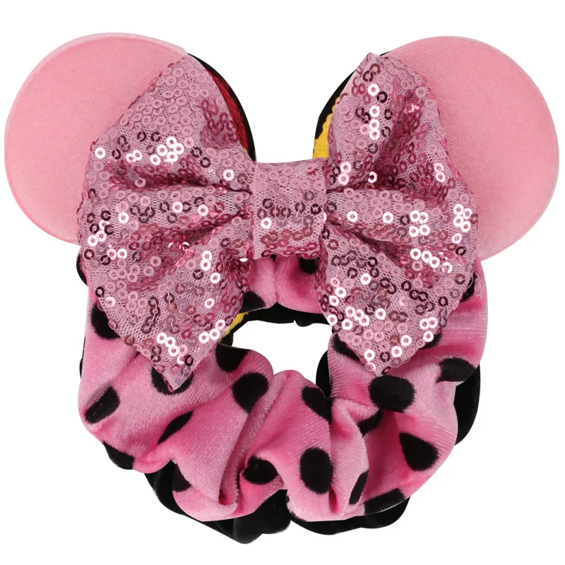 Disney-Diadema de Mickey Mouse para niña, accesorios para el cabello con orejas de lazo de Minnie, anillo de pelo de franela para niña, fiesta