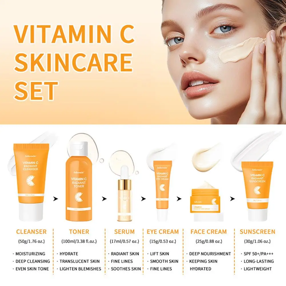 مجموعة العناية بالبشرة فيتامين C لتبييض البقع الداكنة وتصحيح البشرة، مجموعة العناية بالبشرة كريم العين، مجموعة فيتامين C لتخفيف البشرة