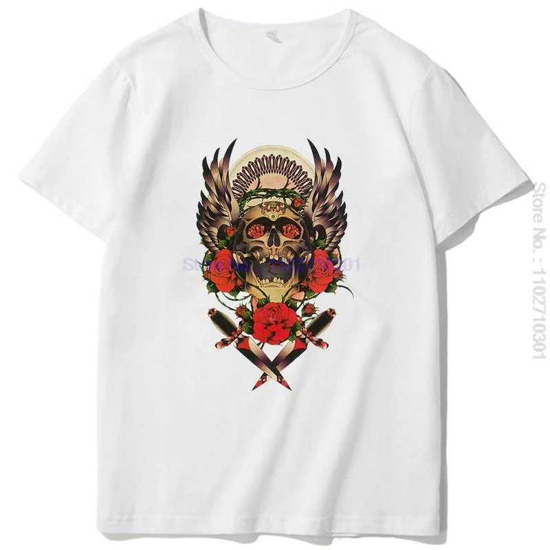 Tattoo Cross And Rose Vintage Retro Birthday Gift Men's T-Shirt Tees Tops Cotton Short Sleeve T-Shirt Summer Mens Print T Shirt