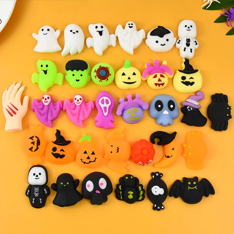 10Pcs Ghost Pumpking Spider Halloween Squeeze Toy 3D Cartoon Halloween Compression Fidget Toy Sensory Rebounce Pinch Ornament